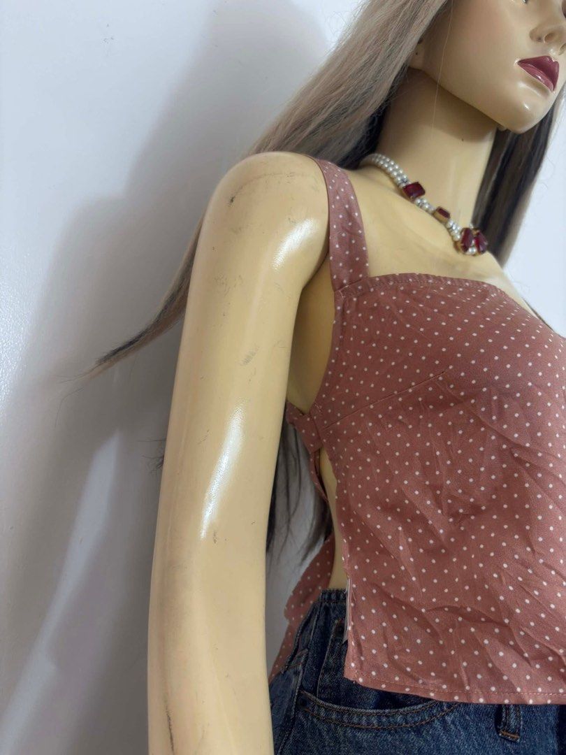 Princess Polly summer top (Category: Others Tops) located in Subic. Submitted by Rodsbestbuys (Listing ID 1467282775, Image 1). Description: Princess Polly summer sexy open back polka dot blouse Selftie Uk8 small-medium Light fabric In good condition Magaan lang ung fabric .