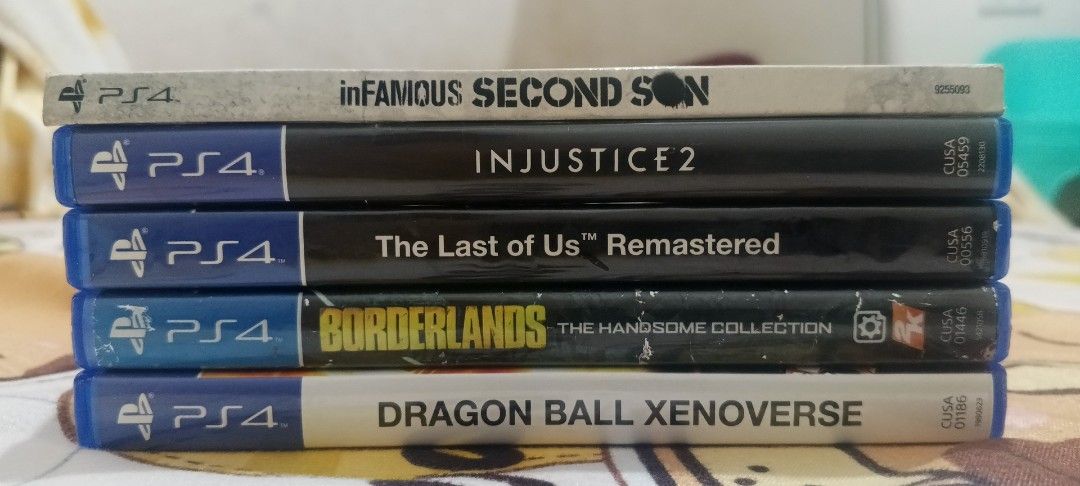 PS4 Games (Category: PlayStation) located in Cavite. Submitted by starksss (Listing ID 1467259864, Image 2). Description: ‎TLOU - 450 ‎Injustice 2 - 500 ‎Xenoverse - 400 ‎Borderlands - 500 ‎Second Son - 450 ‎ 2000 na lang pag kinuha lahat.