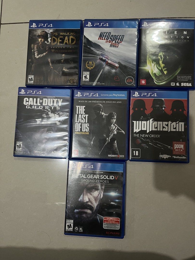 PS4 Games - Bundle (COD GHOST, The last of us and etc.) (Category: PlayStation) located in Baguio. Submitted by jasjanmrie (Listing ID 1467349334, Image 2). Description: Get all for 4,000 Pm for inquiries regarding the price of each game.