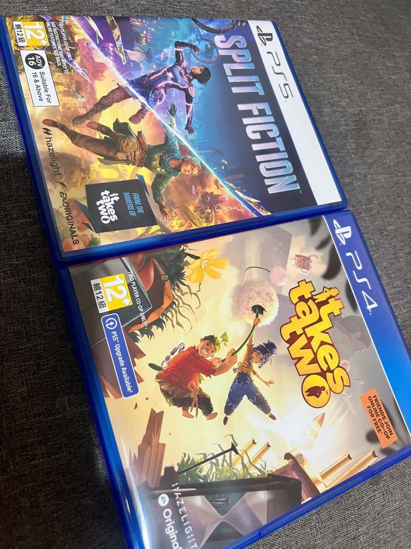 PS5 Split Fiction and PS4 It Takes Two Games (Category: PlayStation) located in Pasig City. Submitted by kimmiec (Listing ID 1467303442, Image 1). Description: - Bundle includes Split Fiction (PS5) and It Takes Two (PS4 with free PS5 upgrade) - Acclaimed co-op games from Hazelight Studios and EA Originals - Both discs come in their original cases with cover art - Shipping or local meetup available.