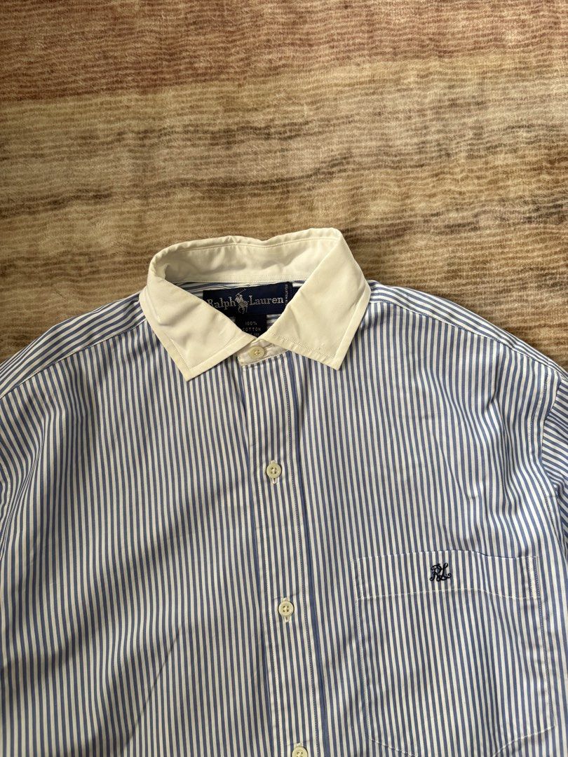 Ralph Lauren RL Logo Pinstripes Polo Longsleeves (Category: Longsleeves) located in Antipolo. Submitted by thearchivesproject (Listing ID 1467282976, Image 2). Description: 21.5 width 29 length.
