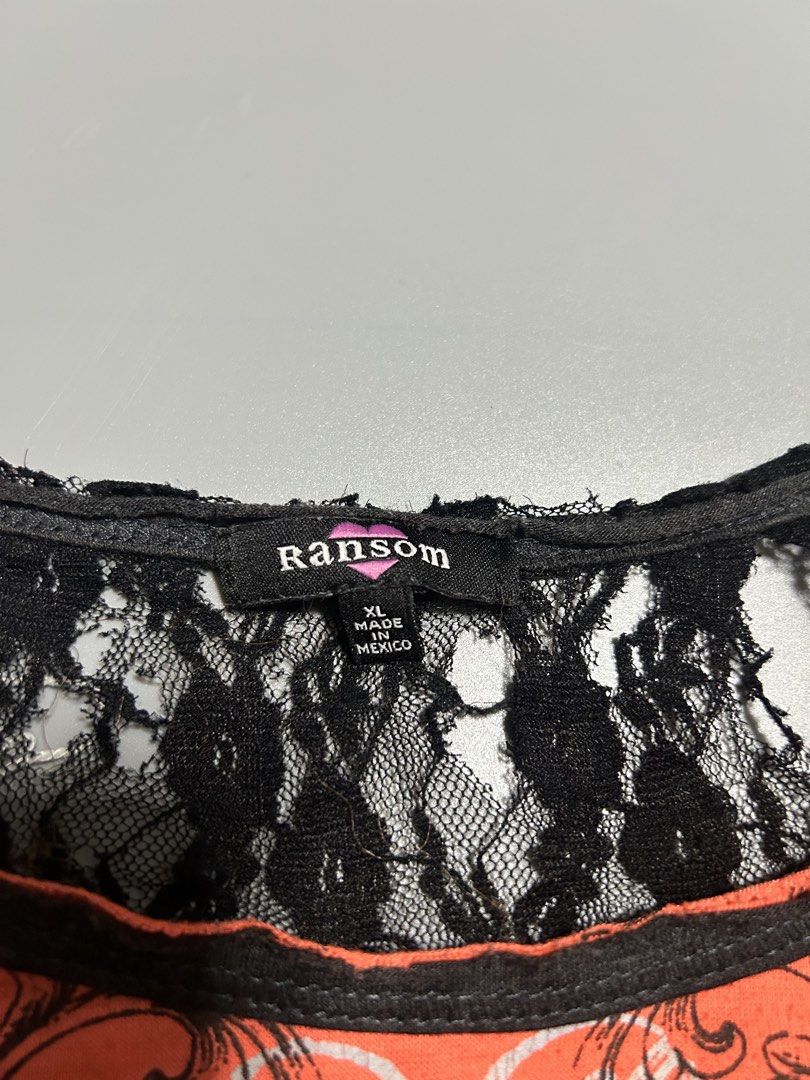 Ransom y2k top (Category: Others Tops) located in Trece Martires City. Submitted by flip_flips (Listing ID 1467330642, Image 3). Description: Ransom y2k top -Dimes: 18 width 22 length -Excellent condition -9.4/10 color rate -issue: need wash.