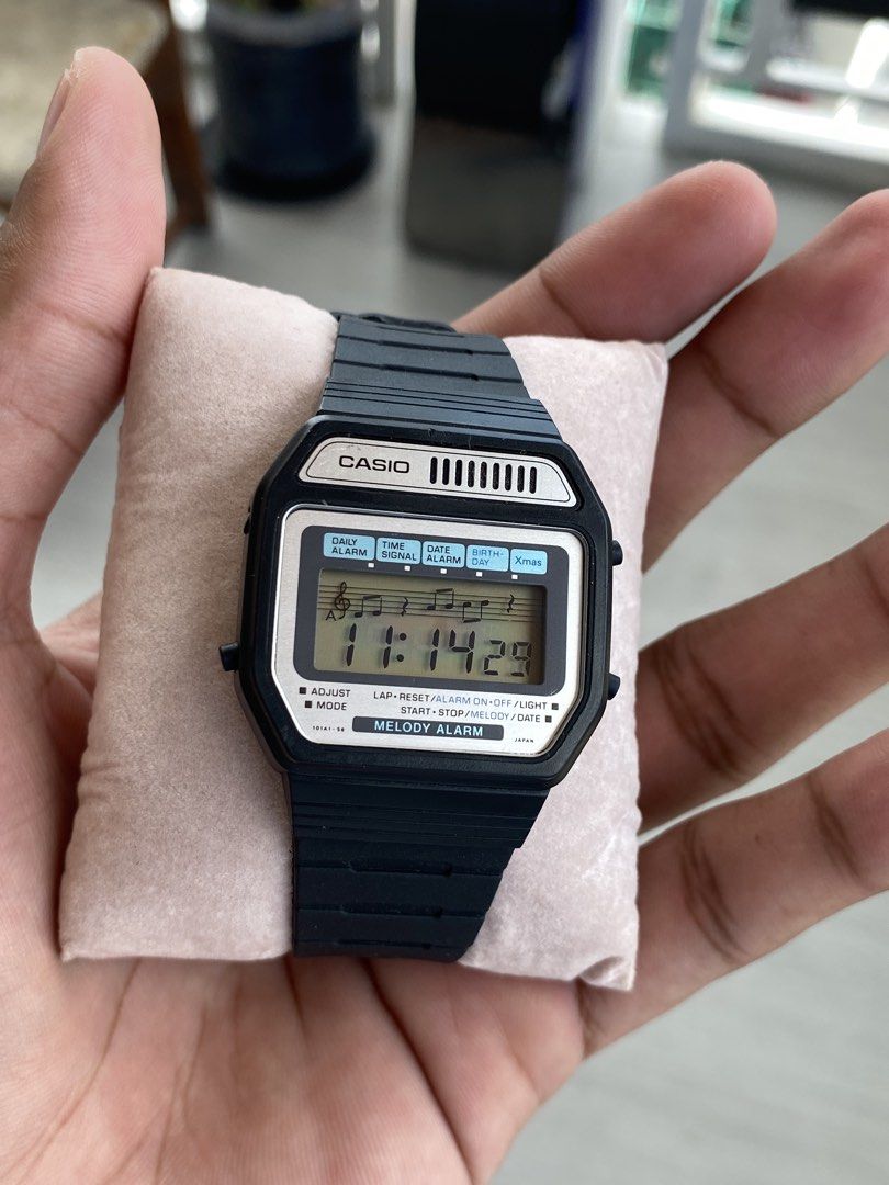 Rare Casio Melody Alarm 82H108 (Category: Luxury Watches) located in San Gabriel. Submitted by unspoken.timepieces (Listing ID 1467190524, Image 2). Description: Selling this Casio Melody Alarm 82H108 Up for sale is a iconic 1980s Vintage Casio Melody Alarm (Ref. 82H108 / Module 82). A highly collectible piece of digital watch history, famous for playing signature melodies for different days of the week and special occasions rather than standard 