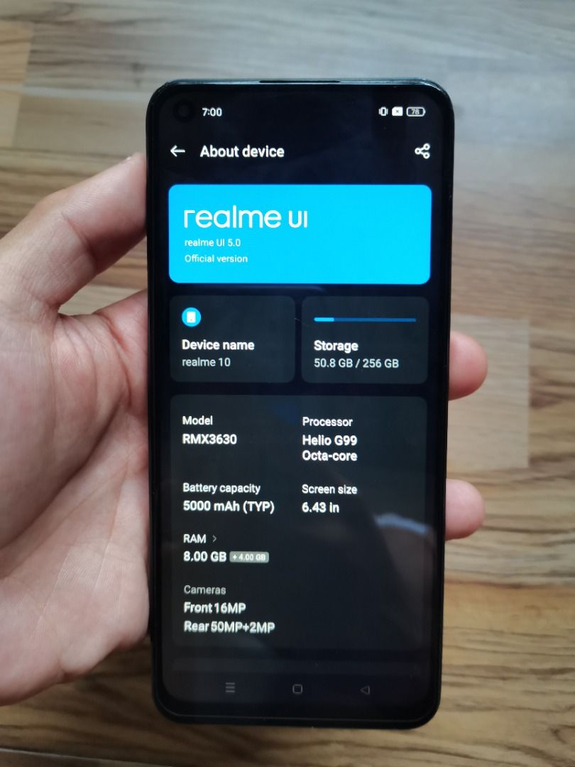 Realme 10 4G 256GB/8+8GB Cellphone Phone For Sale (Category: Realme) located in Santa Rosa. Submitted by jimrobby-30 (Listing ID 1466808280, Image 2). Description: Specs: - 256GB storage - 8+8GB ram - Mediatek Helio G99 processor - 5000 mAh battery - 33W charging - 50MP + 2MP back camera 16MP front camera Condition: ✅ 8/10 makinis screen, may light scratches lang saka sa back, di na kita pag naka case at di affected performance. Issue: Power butt