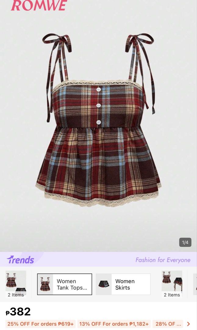 Red and Blue Plaid Peplum Cami Top (Category: Sleeveless) located in Manila. Submitted by anastacia___b (Listing ID 1467180785, Image 1). Description: never used! rfs: not flattering on me :(.