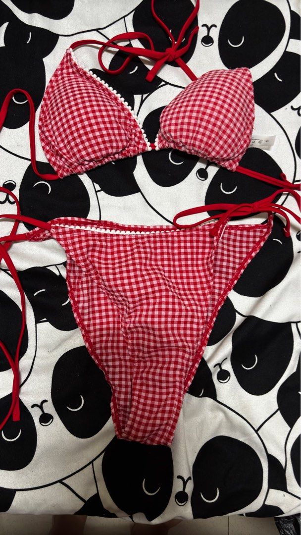 Red Gingham Two-Piece Set (Category: Bikinis & Swimsuits) located in Manila. Submitted by anastacia___b (Listing ID 1467180036, Image 1). Description: adjustable straps! size: L-XL rfs: not flattering on me.
