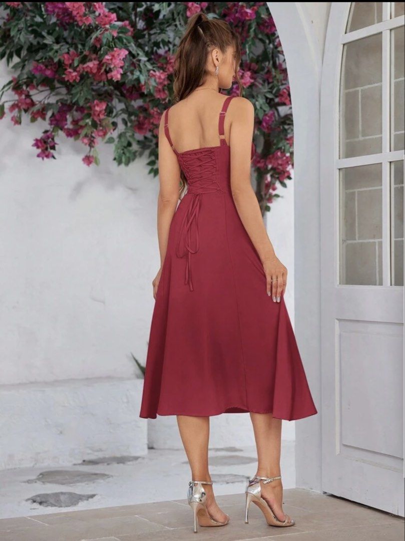 RED MAXI CORSET TIE LONG DRESS (Category: Dresses) located in Bulacan. Submitted by beaapasco (Listing ID 1467319997, Image 2). Description: .