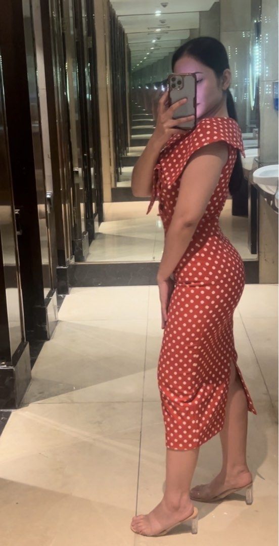Red Polka Dot Midi Dress (Category: Dresses) located in Makati City. Submitted by warm.abc123 (Listing ID 1467271307, Image 1). Description: - Color & Pattern: Red with all-over white polka dots - Style: Fitted silhouette with cap sleeves and folded neckline collar - Feature: Back slit at the hem for easy and comfortable movement - Condition: Worn once, freshly washed, and well-maintained - Occasion: Ideal for lunch outings, dates, and casual eve