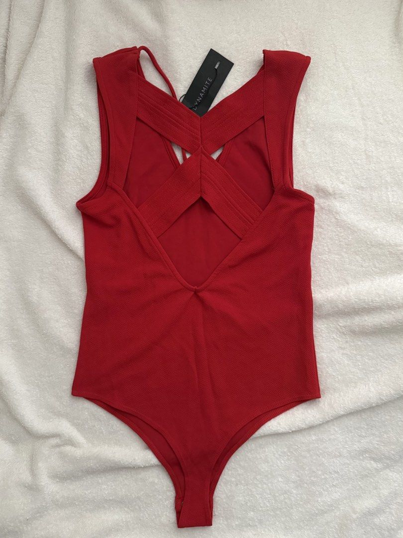 Red Body Suit (Dynamite) (Category: Others Tops) located in Mandaue City. Submitted by meh.soh (Listing ID 1467284191, Image 2). Description: size: small on tag but can fit semi-medium brand: Dynamite (🇨🇦) Brand New Mode of Payment: Gcash Delivery: Maxim (within Cebu) j&t (outside cebu .
