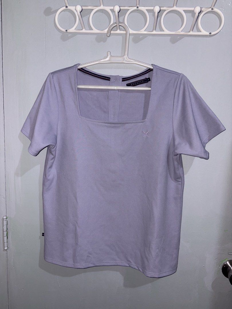 Regatta Lavender Square Neck Top Size M (Category: Shirts) located in Manila. Submitted by margascloset_ (Listing ID 1467297010, Image 1). Description: Regatta Purple Medium Blouse - can fit up to medium-large - Square front neckline with short sleeves - Details: Vertical back button placket, subtle textured fabric - Condition: Worn a few times and well-maintained .