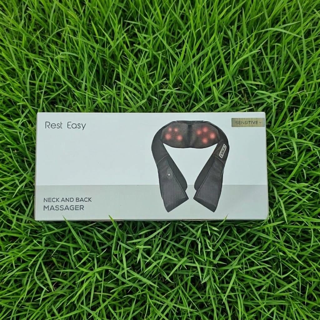 Rest Easy Neck and Back Massager (Category: Massage Devices) located in Quezon City. Submitted by reply_1982 (Listing ID 1467213265, Image 2). Description: - Brand new and 100% unopened, still sealed in original plastic wrapping - Includes original box, perfect for gifting - Soothing heat function for ultimate neck and back relief - Ergonomic cream and brown finish designed to fit comfortably over your shoulders - Built-in control panel right on 