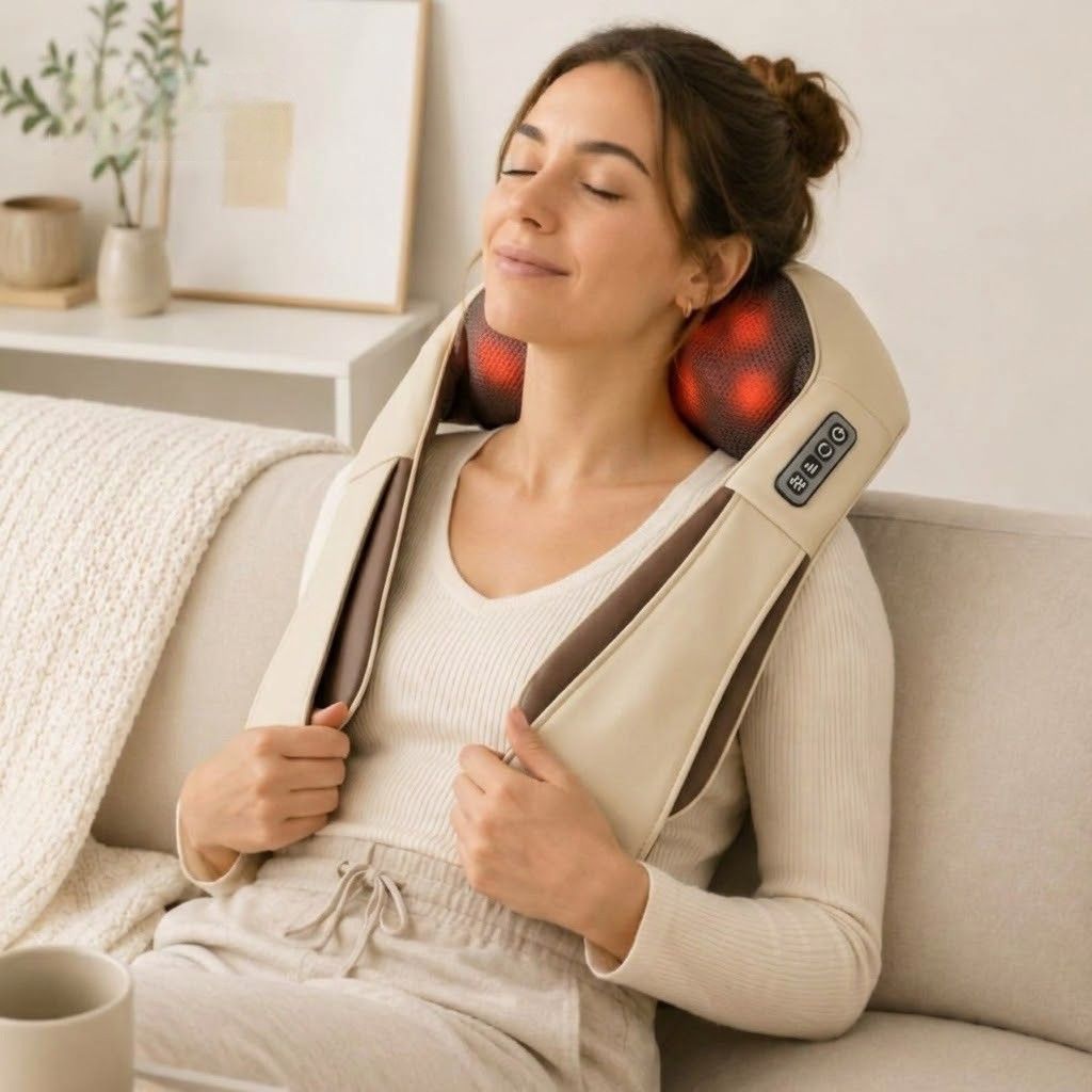 Rest Easy Neck and Back Massager (Category: Massage Devices) located in Quezon City. Submitted by reply_1982 (Listing ID 1467213265, Image 1). Description: - Brand new and 100% unopened, still sealed in original plastic wrapping - Includes original box, perfect for gifting - Soothing heat function for ultimate neck and back relief - Ergonomic cream and brown finish designed to fit comfortably over your shoulders - Built-in control panel right on 