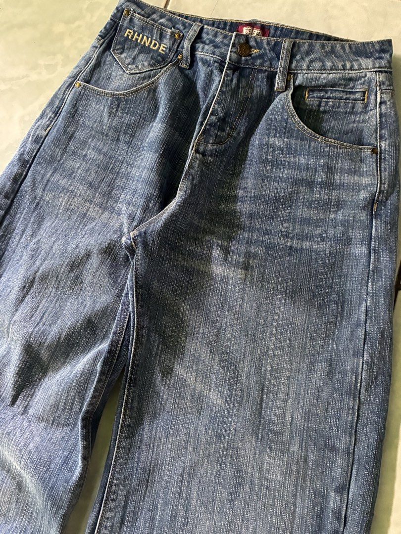 RHNDE Vintage Barrel Denim Jeans (Category: Jeans) located in Batangas. Submitted by jinventoryarchive (Listing ID 1467327867, Image 2). Description: Denim Barrel with backhit • Waist: 31-32 • Length: 42 • Leg Op: 12 • Thigh: 13 .