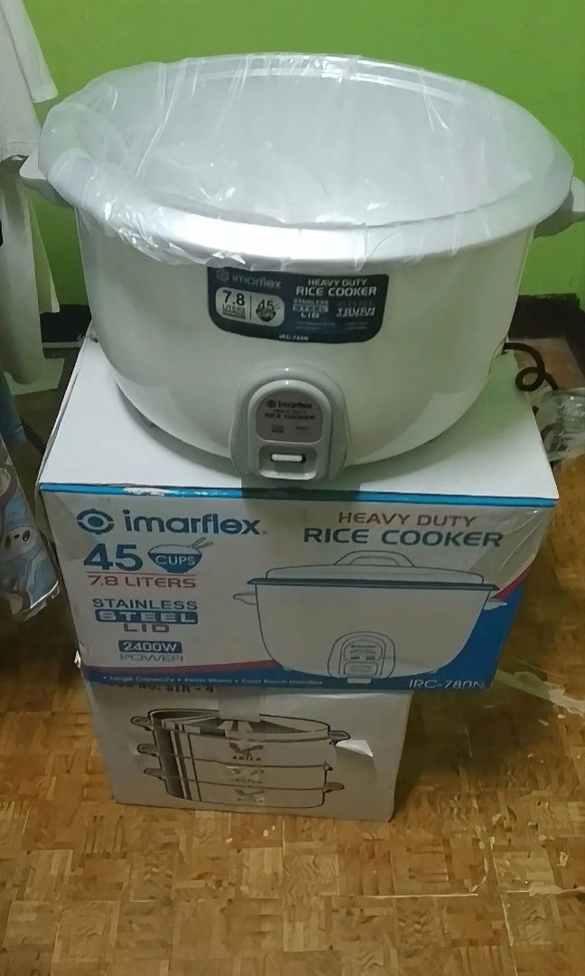 Rice Cooker Large Size/Heavy duty (Category: Cookers) located in Caloocan City. Submitted by liveeagle-33cf (Listing ID 1462944115, Image 1). Description: - Imarflex Heavy Duty Rice Cooker - Large Capacity: 45 cups / 7.8 Liters - Durable Stainless Steel Lid - Powerful 2400W Heating Element - Includes Measuring Cup and Spatula - Cool Touch Handles for Safe Operation - Ideal for Large Families and Everyday Use -With warranty at SM Appliances Nego- 