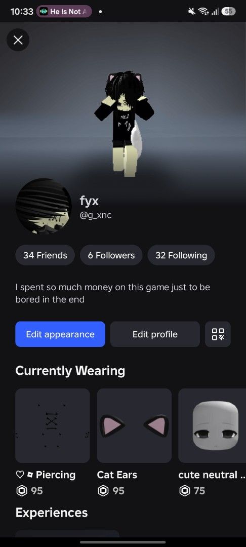 Roblox account (Category: Game Gift Cards & Accounts) located in Cebu City. Submitted by xxpeircedprincessxx (Listing ID 1467185220, Image 1). Description: - Roblox Account: @g_xnc - Total Robux Spent: 3,352 Robux - Transfer Status: Ready for immediate transfer - Next Step: Message for login details and secure handover Name your price (I just need money for school) Ask anything about the account!! Not going first because I'm already selling my be