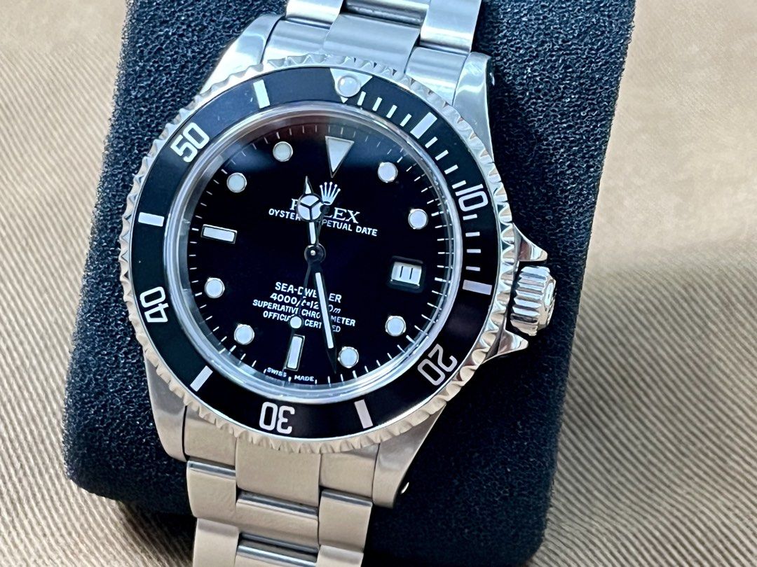 Rolex Sea Dweller 16600 (Category: Luxury Watches) located in Quezon City. Submitted by wornobjects (Listing ID 1467200181, Image 1). Description: Rolex Sea Dweller 16600 Y serial dates to 2003. Swiss Made dial. Watch with complete links. Comes in protective case and authentication paper from Panotes. Diameter: 40mm Thickness: 14.5mm Lug-to-lug: 47.5mm Lug width: 20mm Weight: 145g Water resistance: 1,220m (4,000ft) with helium escape valve Materi