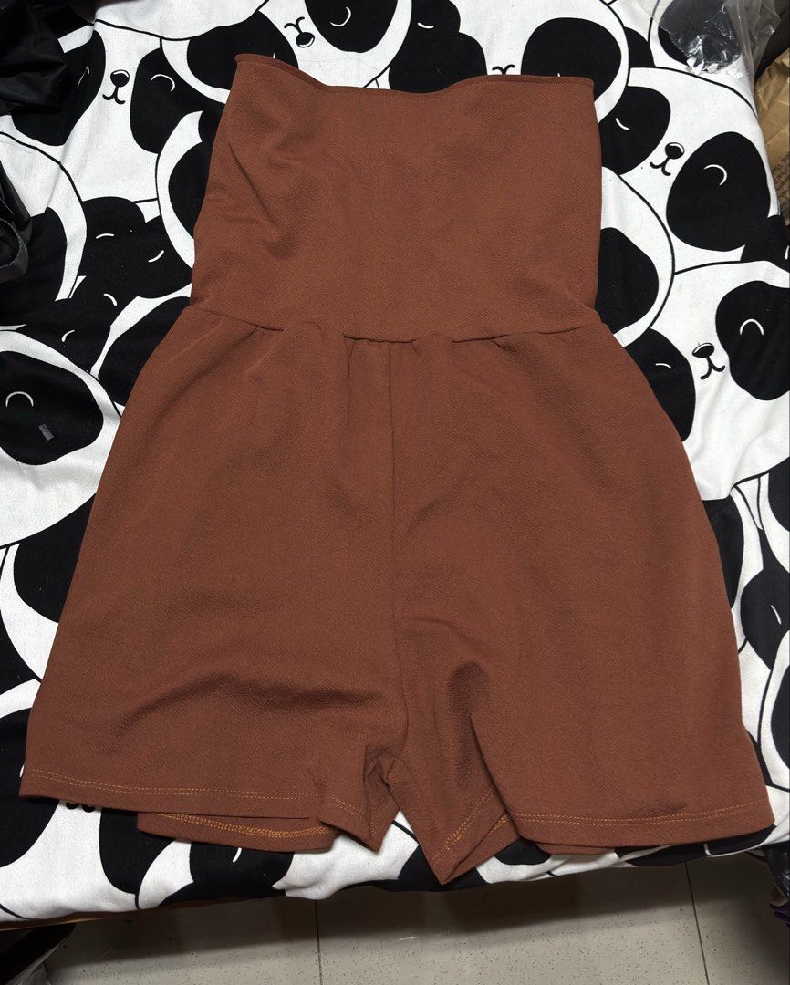 Rust Brown Strapless Romper (Category: Rompers) located in Manila. Submitted by anastacia___b (Listing ID 1467181306, Image 1). Description: never used! too big! ang cute nito ): bought on tiktok! size: 23” length, 14” width.