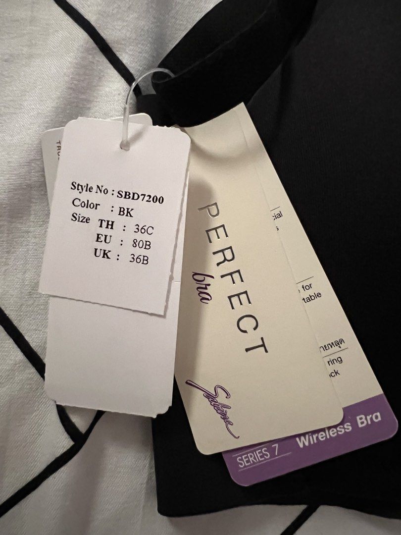 Sabina Wireless Bra Black (Category: Undergarments & Loungewear) located in Tarlac. Submitted by sfm73163 (Listing ID 1467185869, Image 1). Description: - Brand: Sabina Series 7 Wireless Bra - Color: Classic Black - Style Number: SBD7200 - Size: TH 36C / EU 80B / UK 36B - Design: Soft cups with comfortable wireless support and double straps - Condition: Brand new with original store tags attached RFS: wrong size, never worn na stock lang 500 each