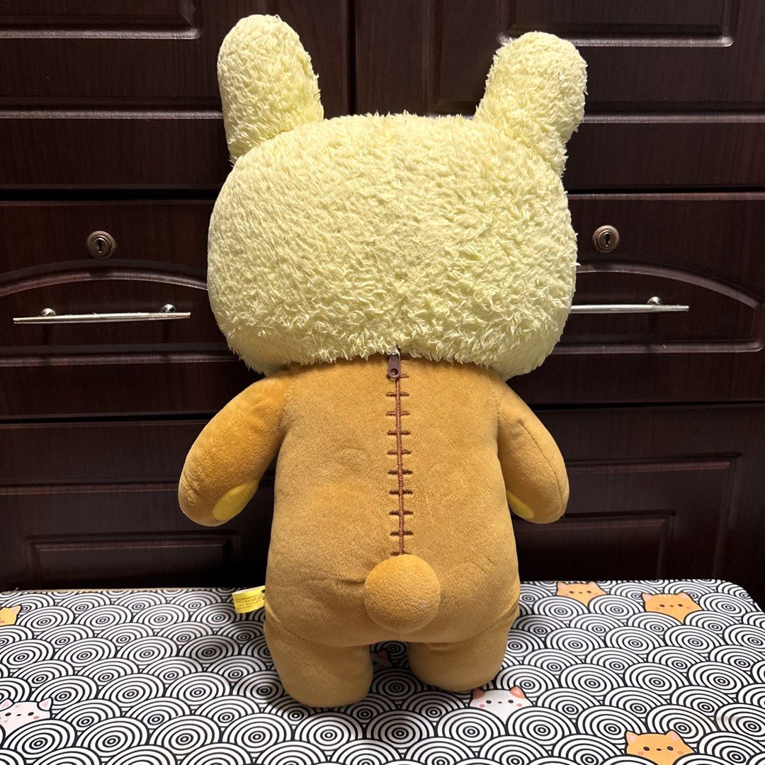 San-X Rilakkuma Warm Bunny (Category: Plushies & Soft Toys) located in Manila. Submitted by nero.ph (Listing ID 1467322834, Image 2). Description: - Authentic San-X Rilakkuma XL plush (Dated 2010) - Wears an adorable fuzzy yellow bunny hood with blue string ties and pom-poms - Features a functional zipper detail on the back - Super soft fabric with a white belly patch and round tail - In excellent, clean condition from a smoke-free home.