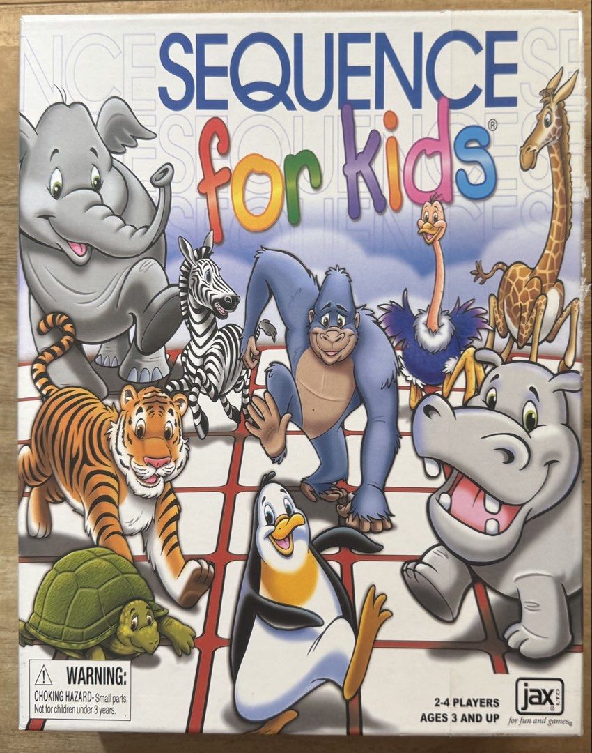 Sequence for Kids Board Game Jax 2-4 Players (Category: Board Games & Puzzles) located in San Pedro. Submitted by pageturner19 (Listing ID 1467210625, Image 1). Description: - Game: Sequence for Kids by Jax - Players: 2 to 4 players - Age: 3 years old and up - Inclusions: Game board, 42 playing cards, game instructions, and 84 playing chips (yellow, green, red, and blue) - Condition: Complete set, all pieces laid out and accounted for - Perfect f