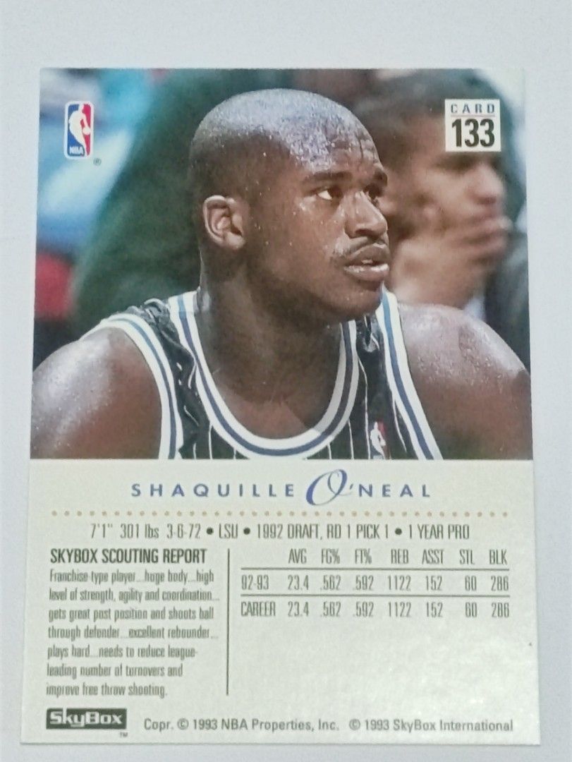 Shaquille O'Neal 1993 Skybox Premium (2nd Year) (Category: Raw Singles) located in Lipa City. Submitted by mark_collections (Listing ID 1467211607, Image 2). Description: Shaquille O'Neal 1993 Skybox Premium (2nd Year) Mode of Payment: Gcash.
