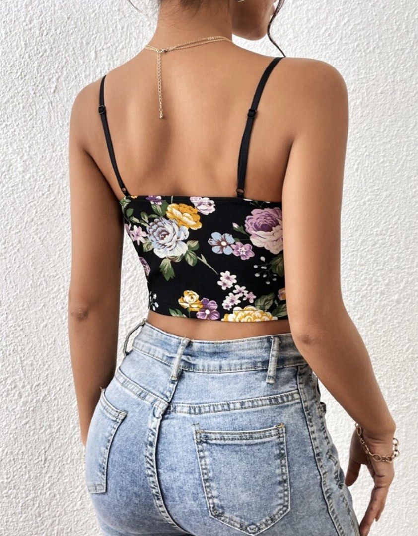 Shein floral crop top (Category: Sleeveless) located in Cabuyao City. Submitted by girlontherockspreloved (Listing ID 1467255973, Image 2). Description: Like new condition used once only. Fits S-M. No flaw. Super pretty in actual 🥰.