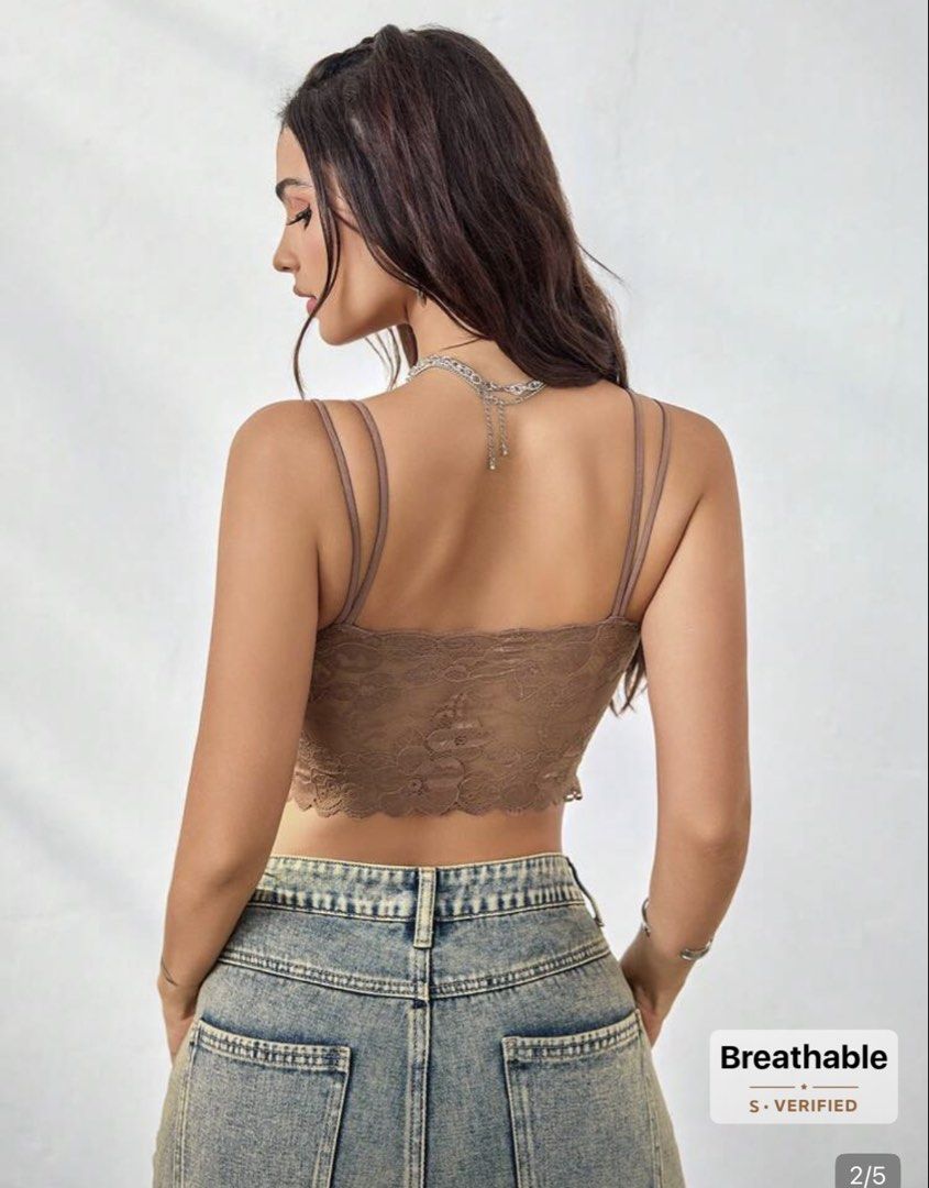 Shein lace padded crop top (Category: Sleeveless) located in Cabuyao City. Submitted by girlontherockspreloved (Listing ID 1467315122, Image 2). Description: Like new used once only. No flaw. Fits S-M. Super pretty in actual. Very flattering when worn 🥰.