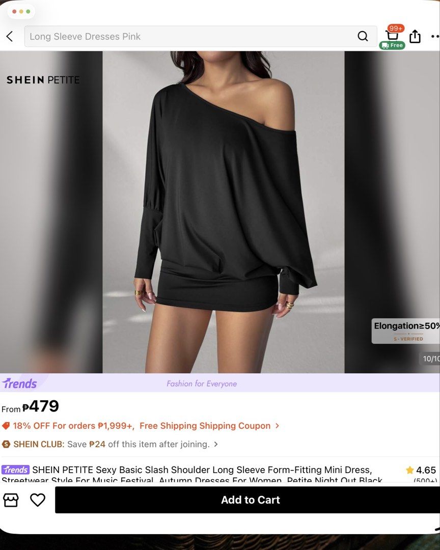 Shein Long Sleeve Dress (Category: Dresses) located in Quezon City. Submitted by yyyyyeng (Listing ID 1467266161, Image 1). Description: Xxs - Small Used once loc. diliman, q.c can send actual pic :).