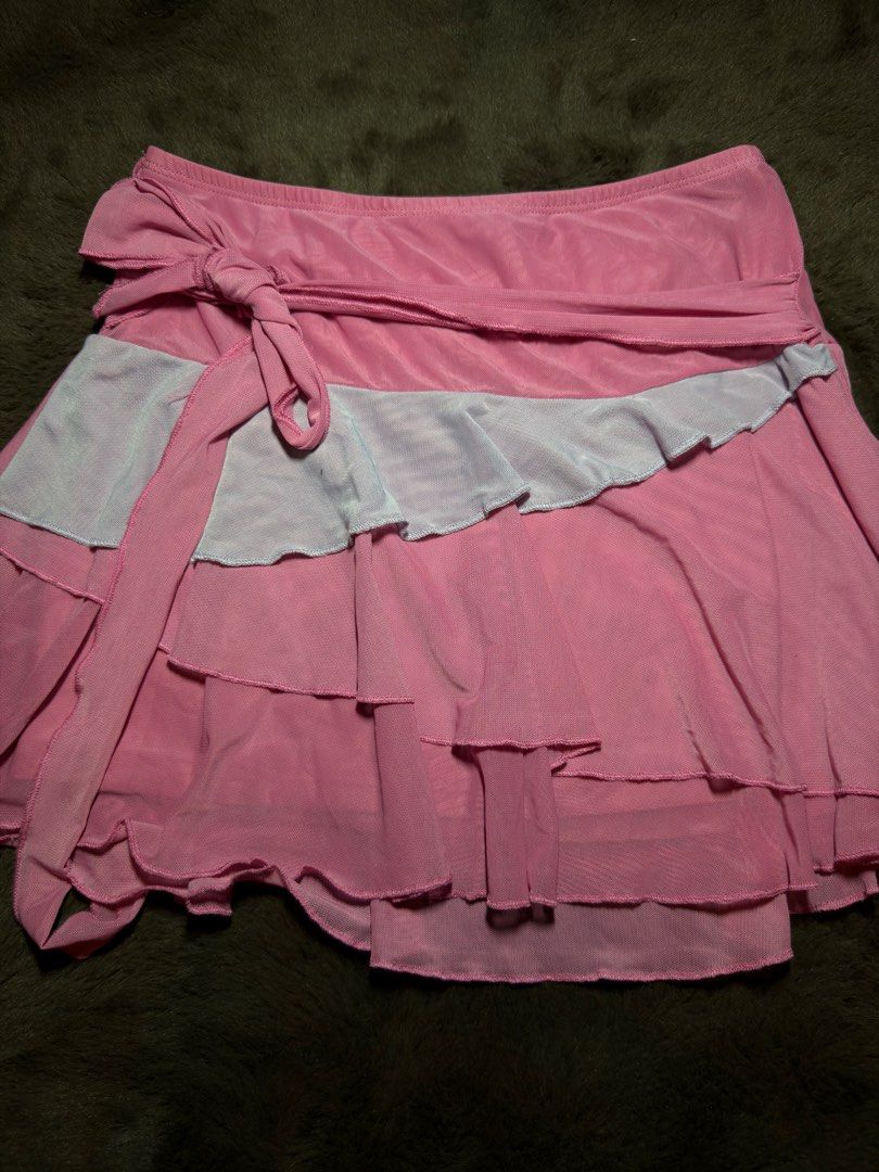 SHEIN pink multi-layer ruffle trim mini skirt (Category: Skirts) located in Valenzuela. Submitted by julijulyxoxo (Listing ID 1467239724, Image 2). Description: used only once‼️ MOP: maribank, gcash, maya MOD: J&T Express Item is unwashed. Please wash immediately before wearing! 📍san miguel bulacan .