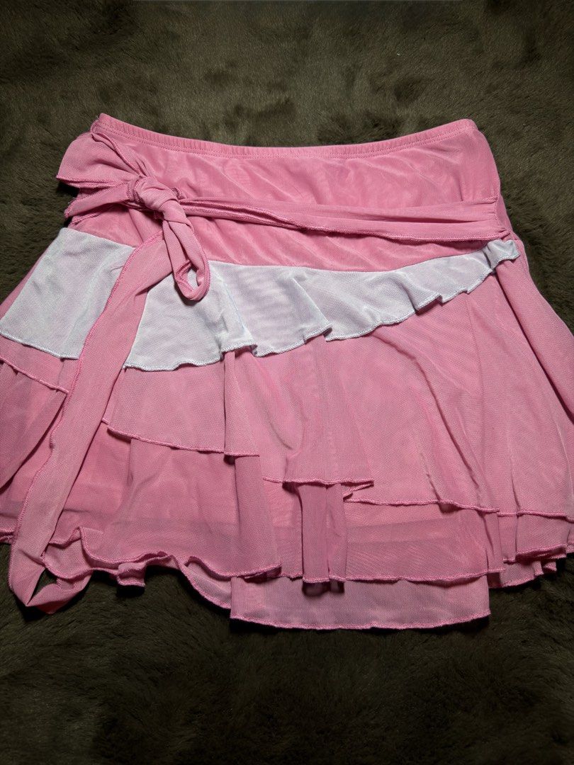 SHEIN pink multi-layer ruffle trim mini skirt (Category: Skirts) located in Valenzuela. Submitted by julijulyxoxo (Listing ID 1467239724, Image 1). Description: used only once‼️ MOP: maribank, gcash, maya MOD: J&T Express Item is unwashed. Please wash immediately before wearing! 📍san miguel bulacan .