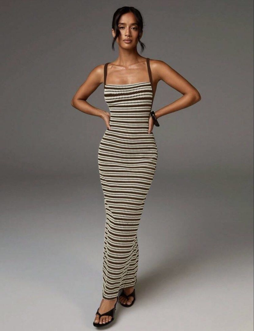 Shein ribbed backless maxi dress (Category: Dresses) located in Cabuyao City. Submitted by girlontherockspreloved (Listing ID 1467258772, Image 1). Description: Like new condition used once only. Fits S-M. No flaw. Super pretty in actual 🥰.