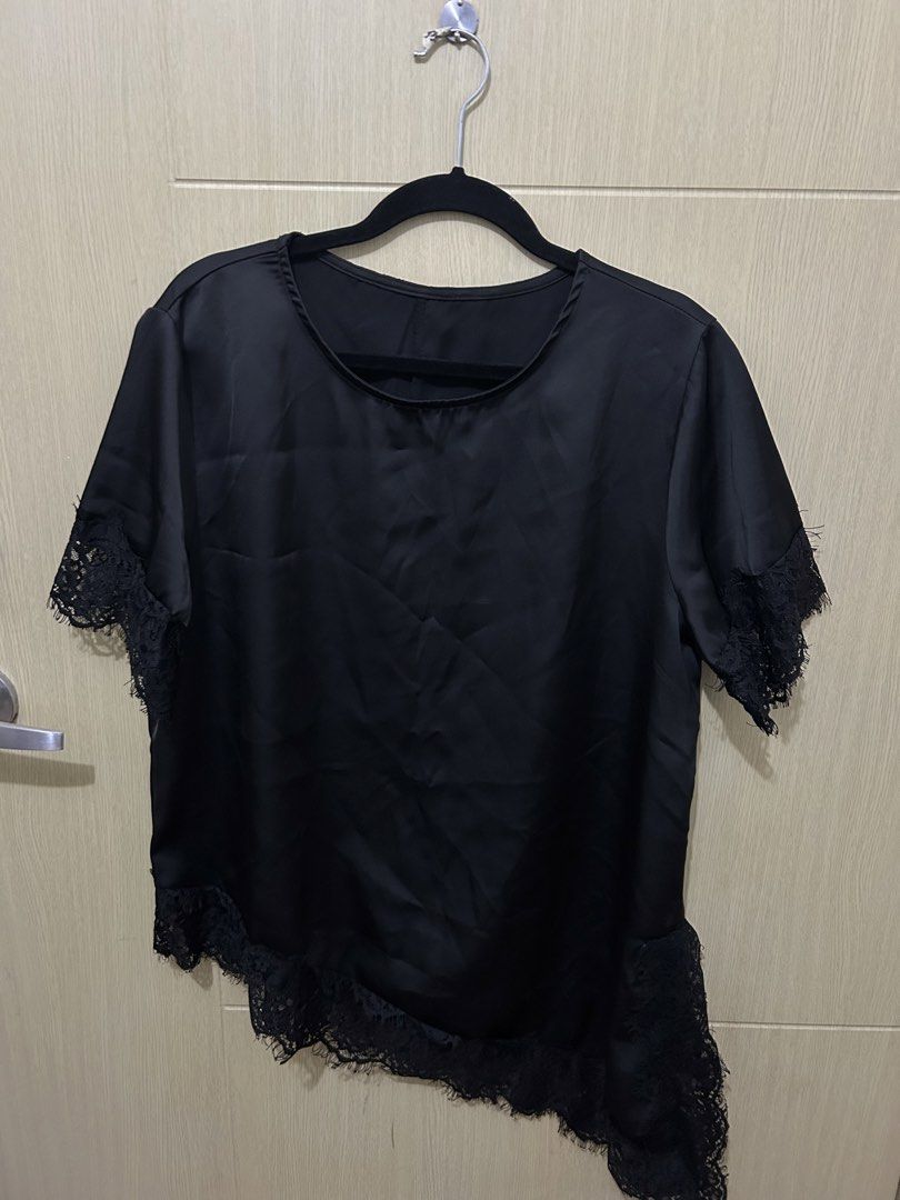Silk blouse with lace in black (Category: Blouses) located in Pasig City. Submitted by preloved_ivs (Listing ID 1467273429, Image 3). Description: .