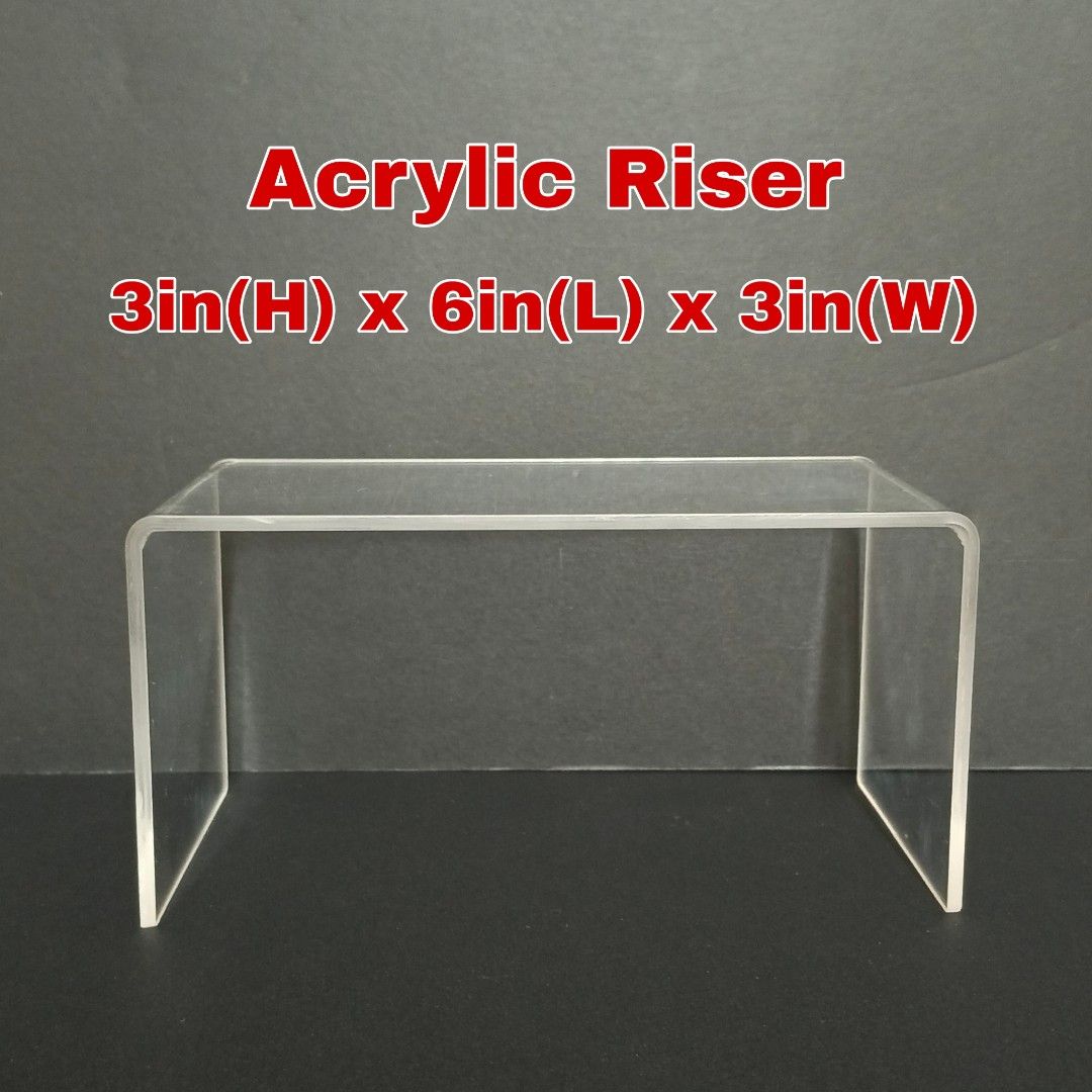 Single Acrylic Riser (Category: Other Home Decor) located in Caloocan City. Submitted by dr3ideguzman (Listing ID 1467195800, Image 1). Description: - Brand new - 3mm clear acrylic - Dimensions: 3in (H) x 6in (L) x 3in (W) Loc: South Caloocan City Mod: Lalamove (Buyer will shoulder the shipping fee) Mop: GCash.