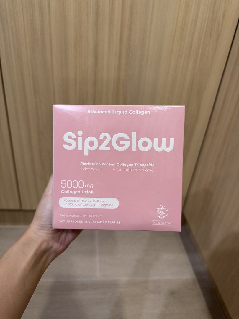 Sip2Glow Advanced Liquid Collagen Drink Passion Fruit 7s (Category: Health Food, Drinks & Tonics) located in Taguig. Submitted by chinitafinds (Listing ID 1467259171, Image 1). Description: - Product: Sip2Glow Advanced Liquid Collagen Drink - Flavor: Refreshing Passion Fruit - Content: 7 bottles x 30mL (Total 210mL) - Formulation: 5000mg Collagen (4000mg Marine Collagen + 1000mg Collagen Tripeptide) with Vitamin C and GABA - Condition: Brand new,