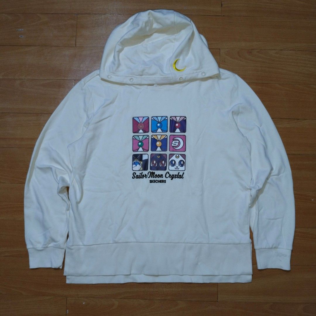 SKECHERS x SAILOR MOON CRYSTAL (Category: Coats, Jackets and Outerwear) located in Manila. Submitted by friperie. (Listing ID 1467252555, Image 2). Description: color 9/10 print 8/10 minimal crack issue stains ( needs heavy wash) dimes 21 x 25 color off white in actual Disclaimer: Product Color May Slightly Vary Due to Photographic Lighting Sources or Your Monitor Settings Dm for other pictures or details..