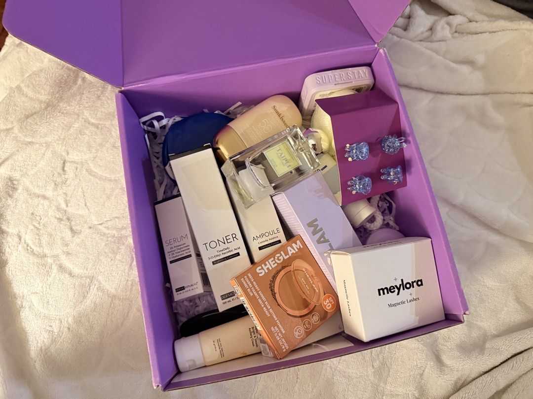 skincare & make ups (take all) (Category: Makeup) located in Manila. Submitted by ynasora (Listing ID 1467287416, Image 2). Description: - Massive beauty haul including skincare, makeup, perfume, and accessories - Trusted brands: Sheglam, Dermorepublic, Cosrx, Meylora, and Maybelline - Skincare items: Toners, ampoules, serums, and sunscreens - Makeup & tools: Setting powder, primer, lipstick, and magnetic lashes - Accessories: Perfume bottle, blu