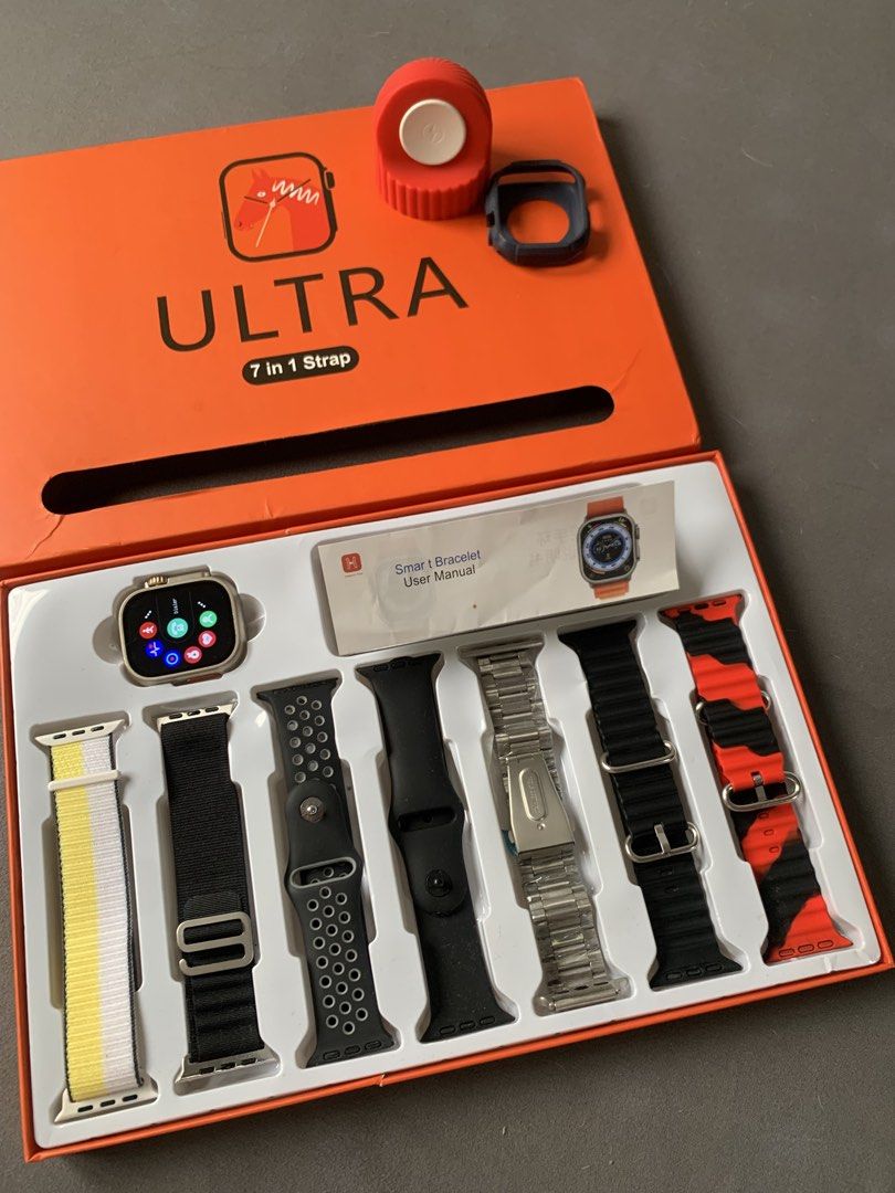 Smart watch (Category: Wearables & Smart Watches) located in Makati City. Submitted by xaannee (Listing ID 1467243697, Image 2). Description: Smart watch Ultra 7 in 1 Strap Good working condition 49mm With free bumper case and charger with case Rfs: decluttering Pick up at makati.