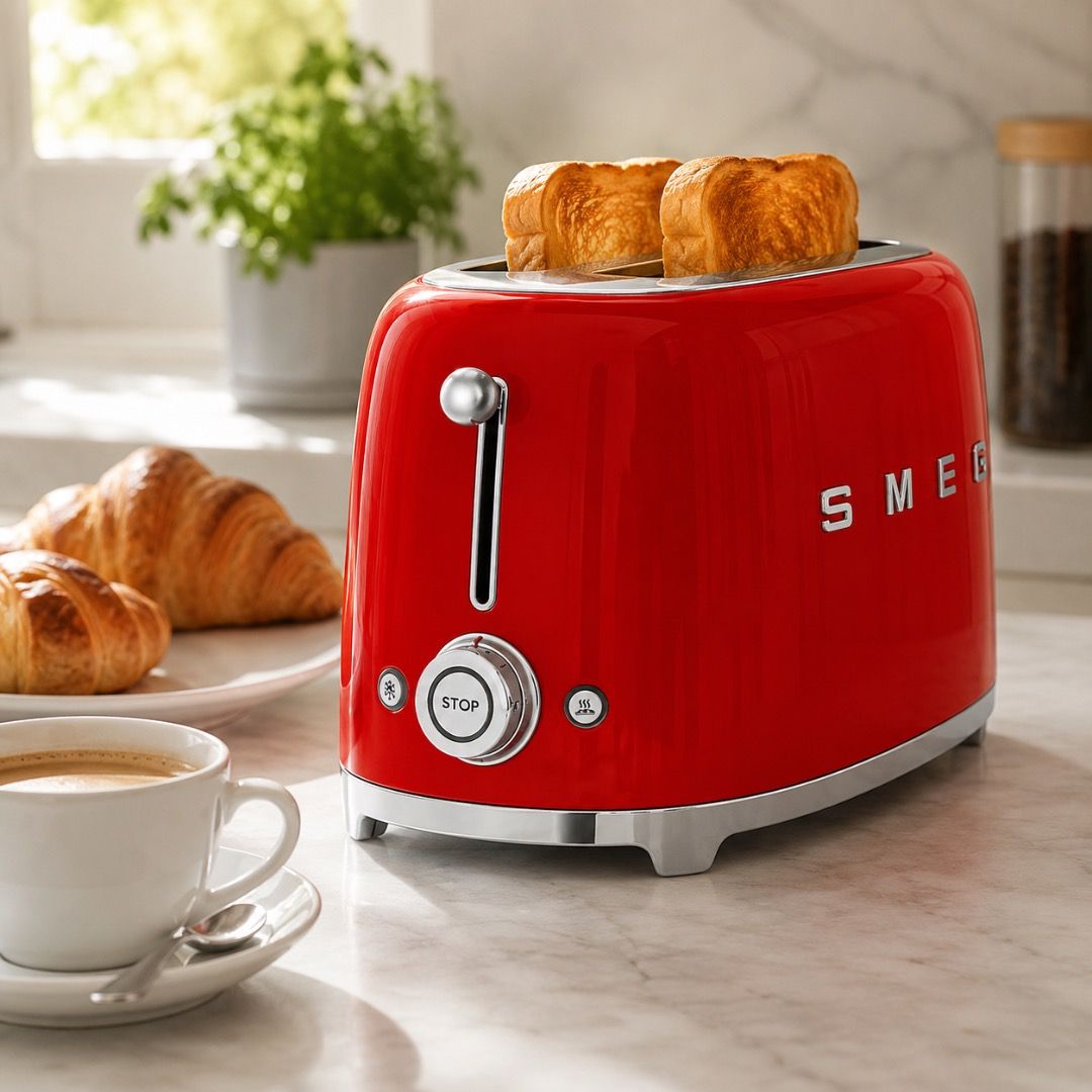 BRAND NEW SMEG 2 SLICE TOASTER -RED- (Category: Cookware & Accessories) located in Mandaluyong City. Submitted by aizhaaya15295 (Listing ID 1467284950, Image 2). Description: The Smeg Toaster blends ergonomics, functionality, and timeless 50's style, perfect for any meal—whether it's breakfast, lunch, brunch, or a quick snack. With 6 browning levels and 2 extra-wide 35mm bread slots, it offers versatility for all your toasting needs. The bagel fu