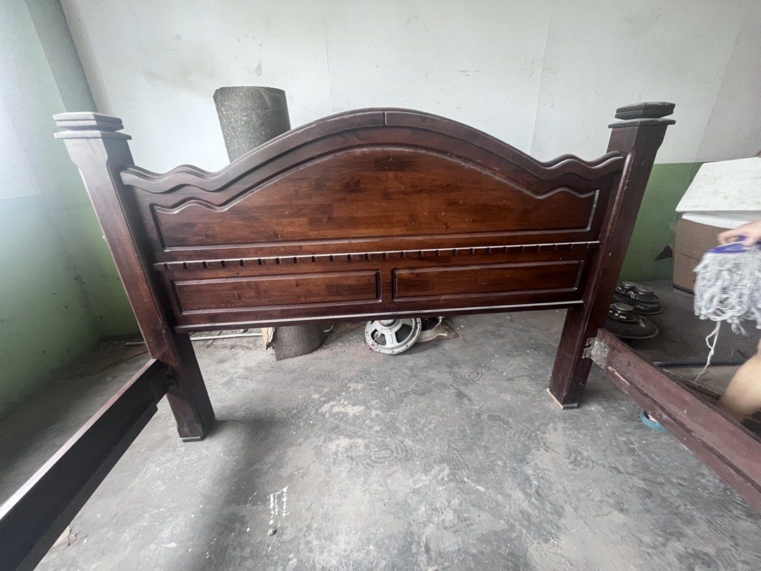 Solid Wood Queen Bed Frame with Headboard (Category: Bed Frames & Mattresses) located in Manila. Submitted by rosechan429 (Listing ID 1467320714, Image 1). Description: - mahogany wood queen size - Includes headboard with classic carved design, footboard, side rails, and wooden slats - Solid and sturdy construction - Already disassembled and ready for transport - Pick up only.