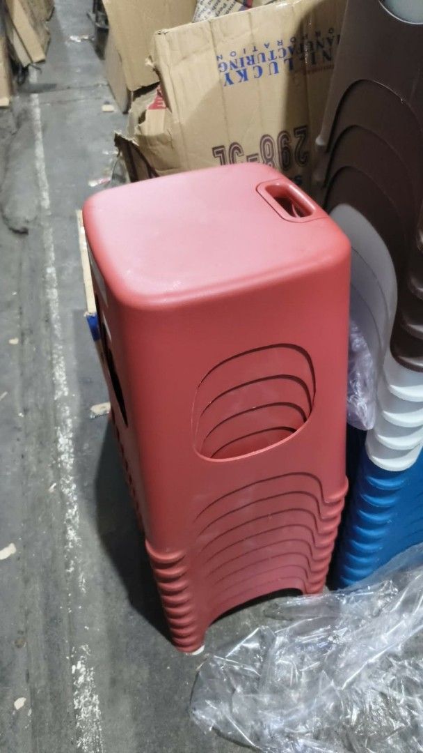 Stackable Plastic Stools Multiple Colors Available (Category: Chairs) located in Quezon City. Submitted by khatierich6 (Listing ID 1467210387, Image 3). Description: - Durable and sturdy plastic construction - Available in 4 vibrant colors: red, blue, grey, and brown - Convenient handle cutout in the center for easy carrying - Stackable design saves space when stored - Versatile use for homes, offices, and events - Multiple pieces available in va