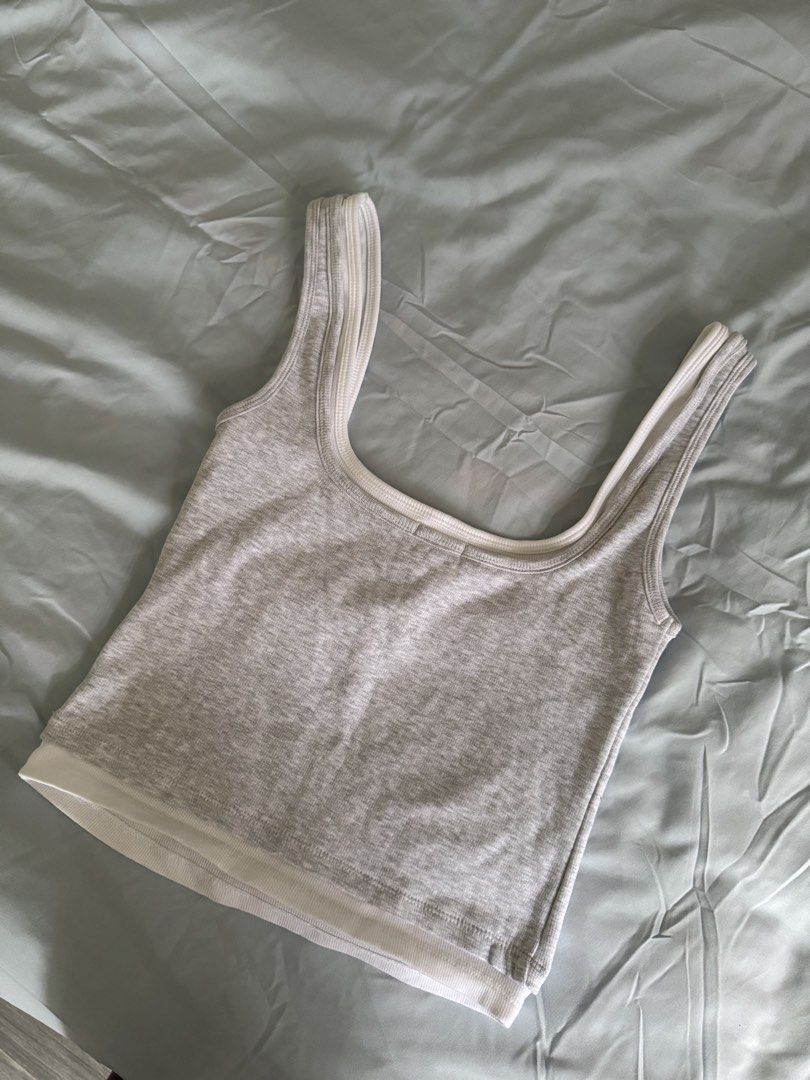 Stradivarius Grey Layered Tank Top S (Category: Sleeveless) located in Manila. Submitted by silverbird.27280a (Listing ID 1467189875, Image 3). Description: Fits small to medium Worn once - Condition: Clean and ready to wear.
