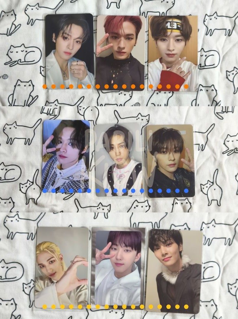 Stray Kids K-pop Photocards Official Collection (Category: K-Wave Merchandise) located in Bocaue. Submitted by pabiliknow (Listing ID 1467323849, Image 1). Description: PRICES (negotiable) 🧡 300 💙 400 💛 320 💚 530 - SOLD PER SET - Official Stray Kids member photocards (Lee Know, Hyunjin, Changbin, I.N) and pre-order benefits pob - Assorted from various eras.