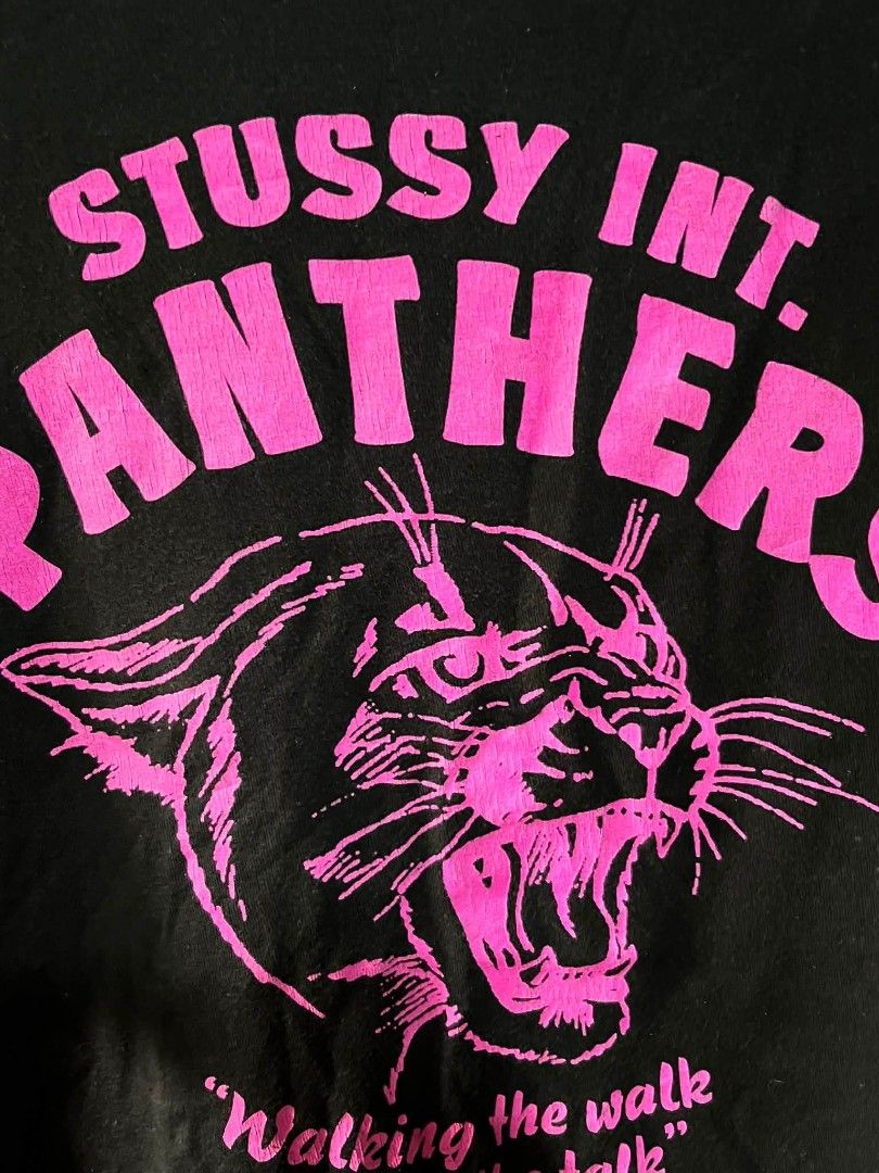 Stussy " BLACK PANTHERS " (Category: Tshirts & Polo Shirts ) located in Sindangan. Submitted by waterbop (Listing ID 1467337521, Image 2). Description: 850 + SF excellent condition issue ( hairlines, restitched sleeve see pics ) color rate 10/10 pit to pit: 23" length: 30" LOC ZAMBOANGA.