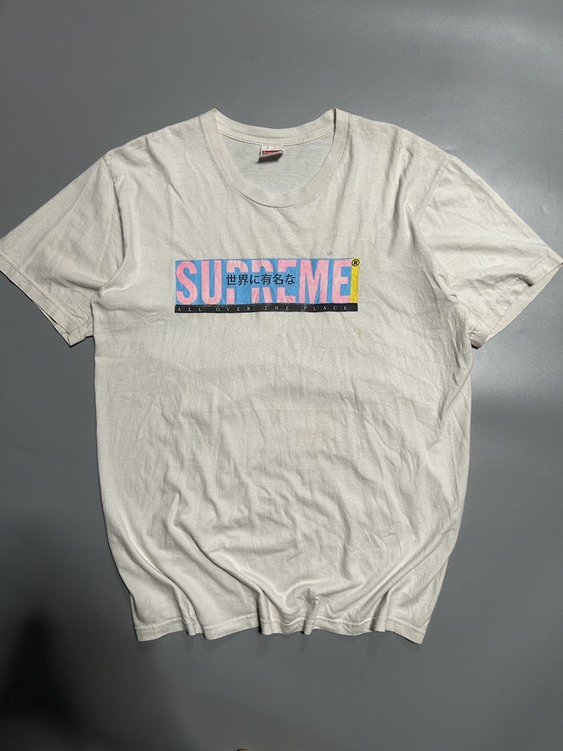 Supreme box logo All over the place tee (authentic) (Category: Tshirts & Polo Shirts ) located in Trece Martires City. Submitted by flip_flips (Listing ID 1467339027, Image 1). Description: Supreme box logo All over the place tee (authentic) -medium on tag -Dimes: 21 width 29 length -Excellent condition -9.5/10 color rate -issue: minimal hairline, need wash.