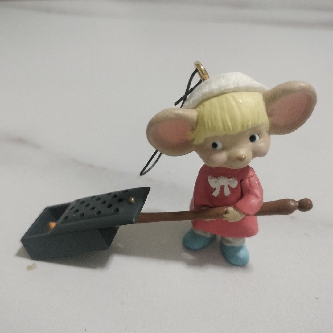 Take all Christmas Mouse Ornament with Broom (Category: Character Goods) located in Angeles City. Submitted by hellokittysanta (Listing ID 1467360111, Image 1). Description: Cute mouse figurine wearing a pink dress, white hat, and blue boots. Holding a long brown broom with a black dustpan attached. Hanging cord attached at the top for easy placement on the tree. Detailed painting on ears and face. Great holiday decor piece..