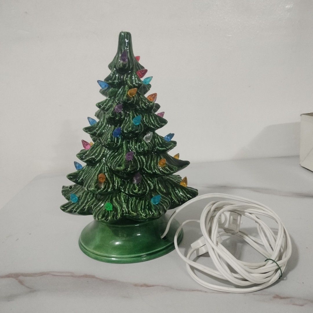 Take all Christmas Tree Decor Bundle With Ornaments and Hallmark Boxes (Category: Vintage Collectibles) located in Angeles City. Submitted by hellokittysanta (Listing ID 1467360786, Image 2). Description: Ceramic green Christmas tree lamp with colorful plastic lights and power cord included. Extra clear glass tree sections, candle holder, and a small glass cup. Includes two Hallmark Keepsake Christmas ornament boxes, Child's Fifth Christmas and W