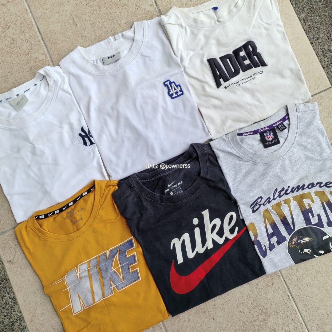 TAKE ALL MLB NIKE ADER NFL TSHIRT (Category: Tshirts & Polo Shirts ) located in Pasig City. Submitted by j.ownerss (Listing ID 1467302022, Image 1). Description: FOR SALE‼️ MLB NIKE ADER NFL TSHIRTS ‼️ ₱1000 ONLY (For take all) Best fit to medium Condition: Used (aside from NFL Tshirt) 19-21 width Pickup: Allegra Garden Place Pasig Delivery via Lalamove or J&T courier, strictly payments first thru GCash or MariBank Open for reservation up to 1 we