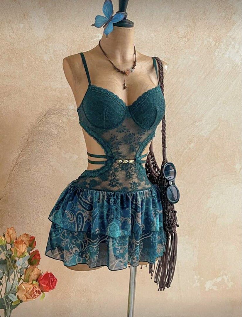 Teal Lace Corset Mini Dress/Romper (Category: Rompers) located in Manila. Submitted by angelsweetcakes (Listing ID 1467220122, Image 1). Description: teal lace corset dress 💙 cute paisley skirt with a flowy fit. perfect for beach .