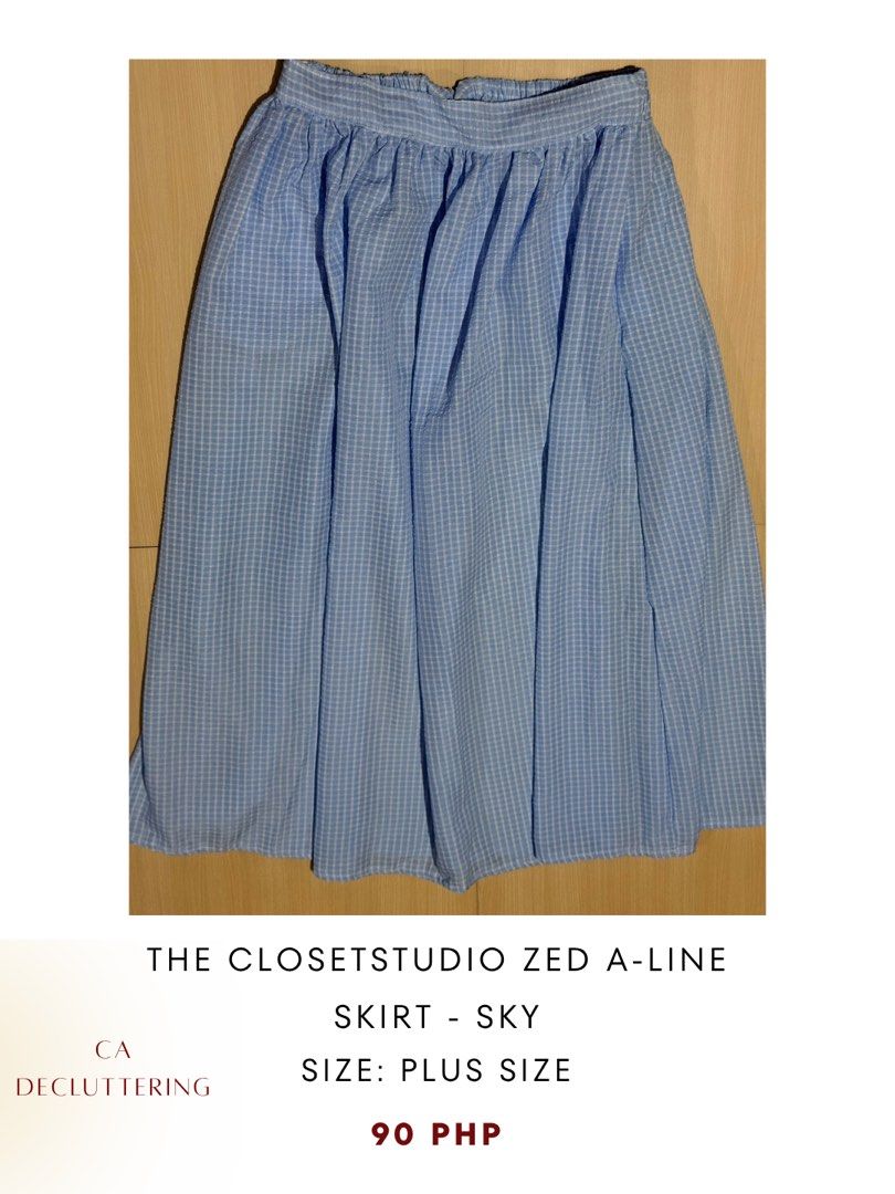 The Closetstudio Zed A-Line Skirt - Sky (Category: Skirts) located in Batangas. Submitted by ca_decluttering (Listing ID 1467351053, Image 1). Description: - Brand: The Closetstudio (Zed A-Line Skirt) - Color/Pattern: Sky blue with all-over plaid checkered print - wFit: Plus size with a comfortable elastic waistband .
