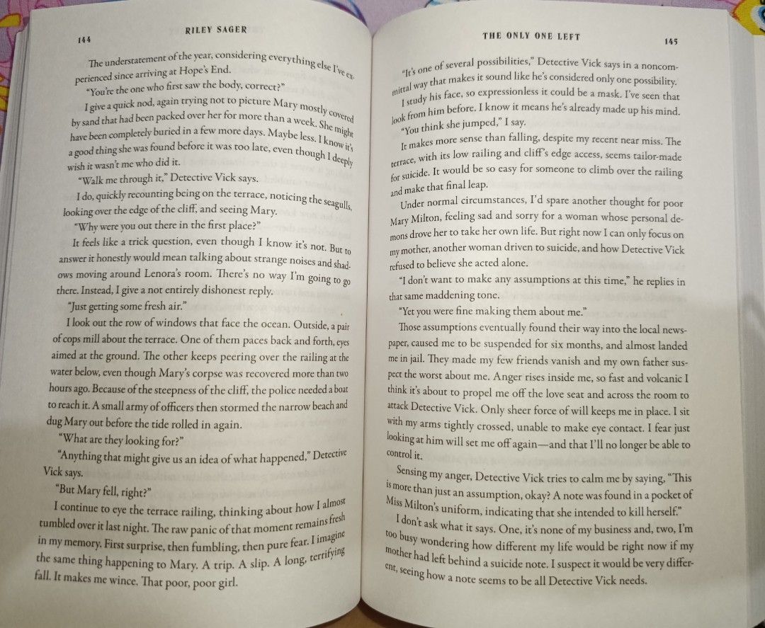The Only One Left by Riley Sager Paperback (Category: Storybooks) located in Manila. Submitted by bookworm_2070 (Listing ID 1467302255, Image 3). Description: RFS: Decluterring. Done Reading Authentic, bought from Fullybooked. No annotations. Flaws: None Price: 💰 500 (original price @699 php) 📦 MOD (shouldered by buyer): Lalamove (within Metro Manila only) or J&T Express direct 📦 Meetups: SM Megamall, MRT Shaw Boulevard or other nearby areas. 